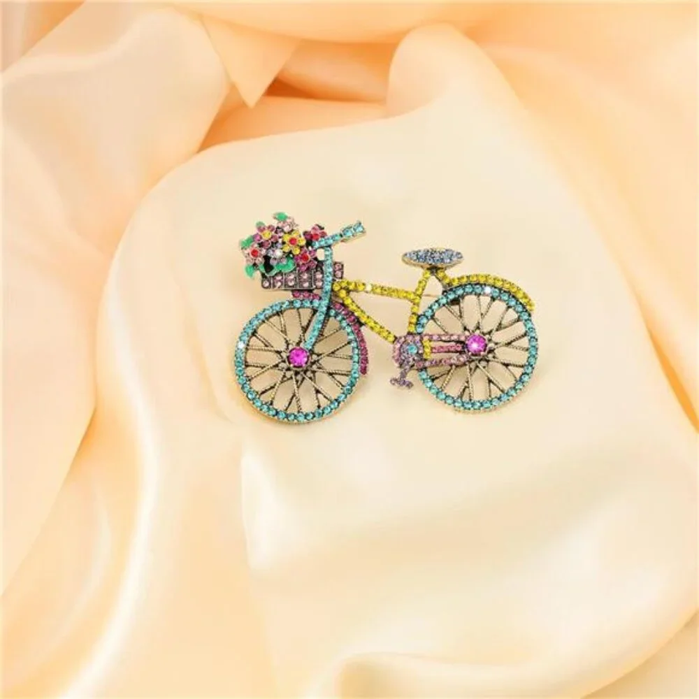 Crystal Rhinestone Creative Bicycles Brooch Pin for Women Retro Elegant